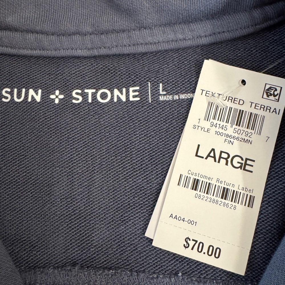 Sun and stone mens blue quarter zip Pullover with Pockets large - Picture 4 of 5